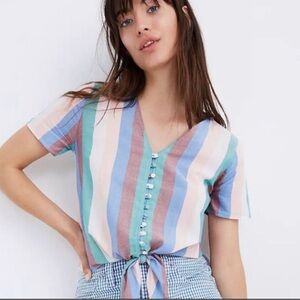 Madewell Novel Tie-Front Button Top in Flagstaff Stripe Size XSmall